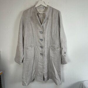 Habitat Womens Linen Button Front Tunic Jacket Medium Gray Pockets Lightweight